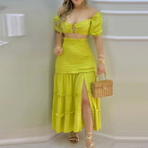 Off-Shoulder Zip-Up Dress Two-Piece Set